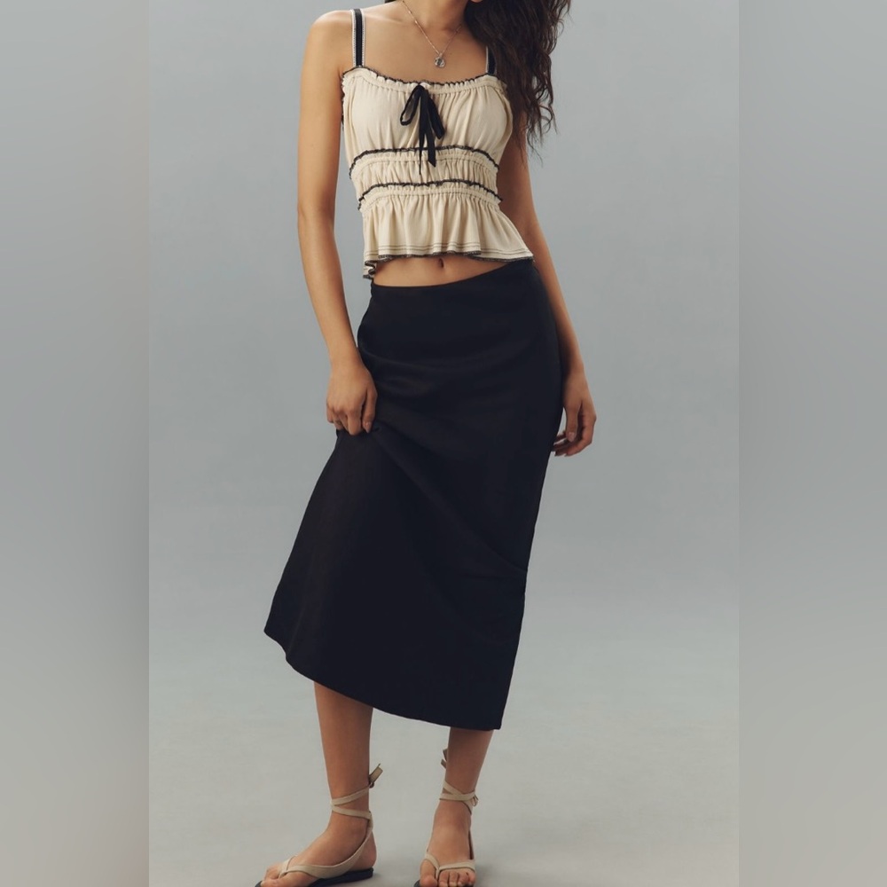 Anthropologie Pilcro Ruffle Hemmed Ruched Tiered Tank Top